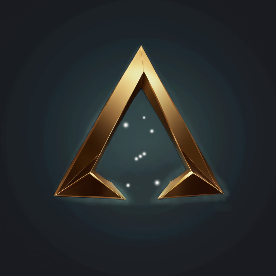 Símbolo triangular dourado sobre fundo escuro
